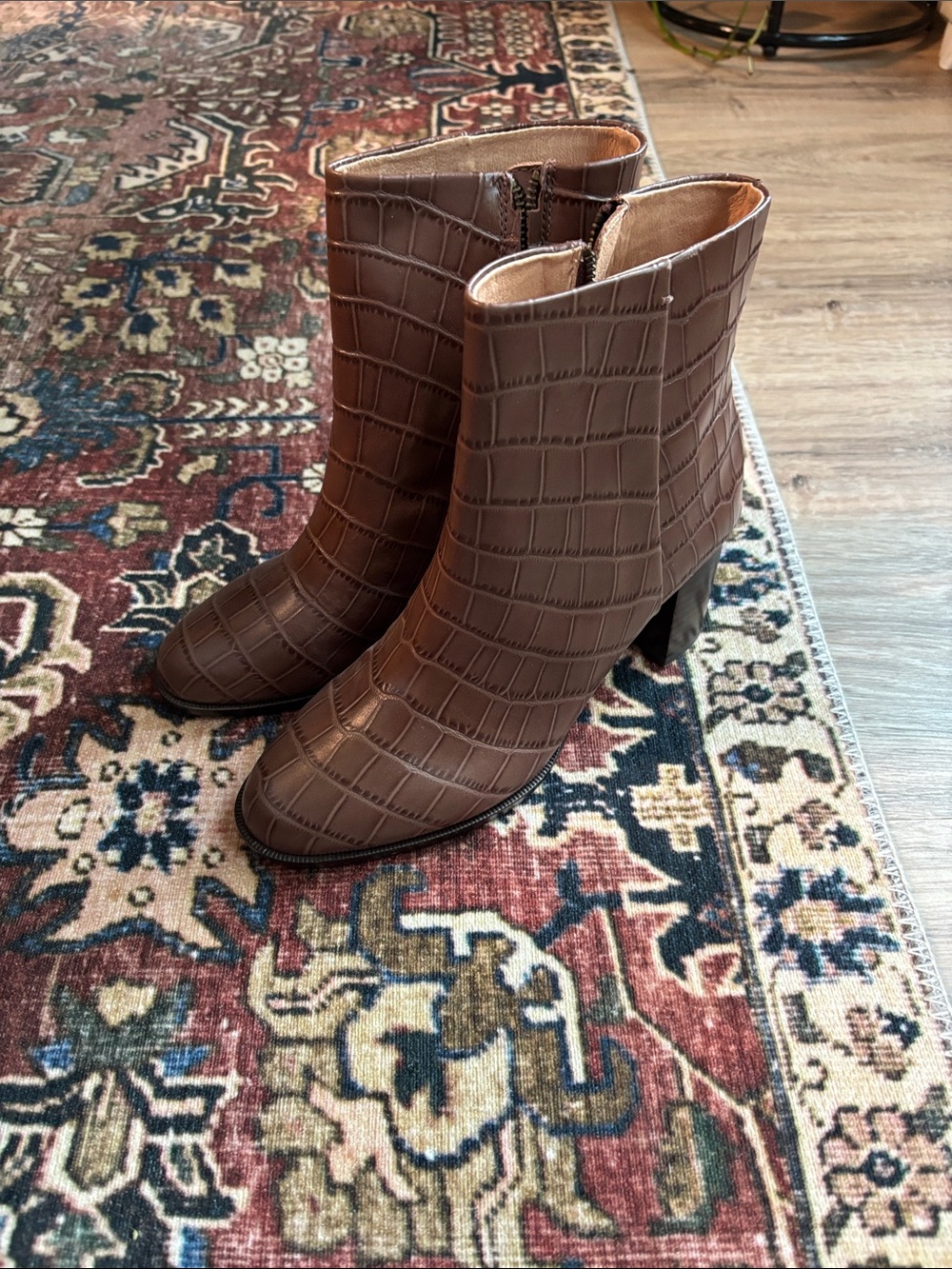 Madewell Brown Croc-Embossed Ankle Booties